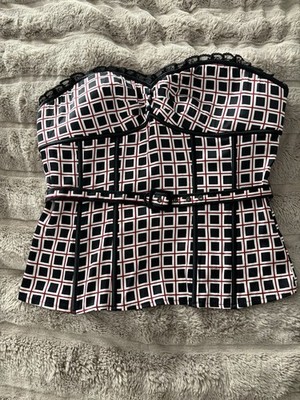 Bebe  Logo Silk Corset Top Bustier  Size L Lace Up Coquette Sexy