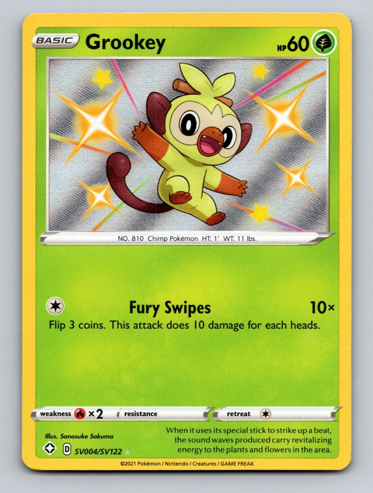Grookey SV004/SV122 Shiny Rare Shining Fates Shiny Vault Pokemon Holo Near Mint