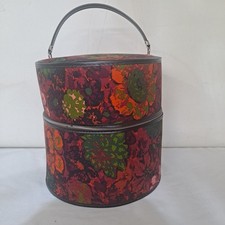 Vintage 60  s / 70's Flower Power Mod Wig Case Hat Box Zippered Travel Case
