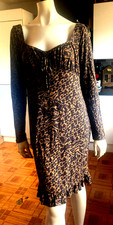 BNWT Ladies NEXT Coal Jet BLACK & Cocoa BROWN GEOMETRIC Print RUFFLE HEM Dress 8