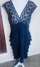 Adrianna Papell Dress 14 Black Lace Ruffle Tiered Knee Length Formal Cocktail