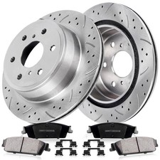 Rear Drilled and Slotted Brake Pads and Rotors Kit Ceramic Automotive Replacemen