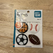 4 CHENILLE PEN GEAR SPORTS PATCHES FOOTBALL BASKETBALL BASEBALL SOCCER balls 