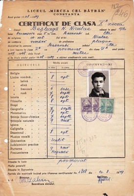 Romania, 1949, Vintage Graduation Certificate / Diploma - ''Mircea cel Batran''