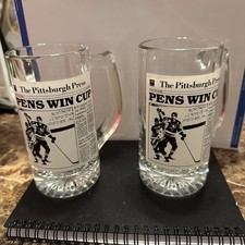 Vintage Pittsburgh Press Commemorative Penguins Stanley Cup Mugs