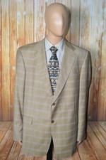 Daniel Cremieux Men Loro Piana Beige Wool Plaid 2 Button Sports Coat Sz 48L