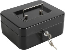 Cash Box with Key Lock, Metal Money Box, Safe Storage Box, Black