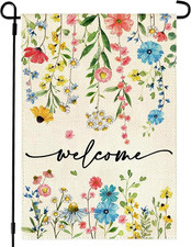 Welcome Summer Floral Sunflower Butterfly Dragonfly Bee Bird Garden Flag Double