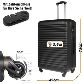 XL Koffer Reisekoffer Travel Hartschalenkoffer Reisen Schwarz 49x75x32cm BxHxT