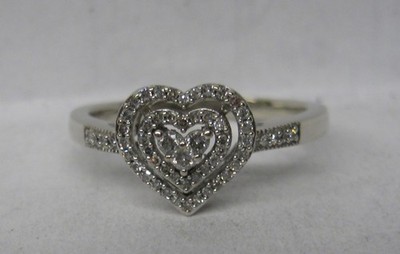 10K WEISSGOLD 0,25 KT ECHTER NATÜRLICHER DIAMANT DREIFACH HERZ RING KOSTENLOSE GRÖSSE 10
