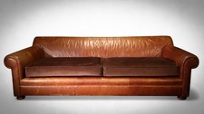 Stunning Ralph Lauren Style 4 Seater Leather Club Sofa Saddle Tan Brown Del 🚚
