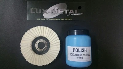 LUX METAL Kit lucidatura acciaio alluminio disco lamellare feltro 115 mm + pasta liquida