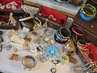 Vintage Antique Costume Jewelry Lot  with box over 70 Pieces.  Take a Peek!