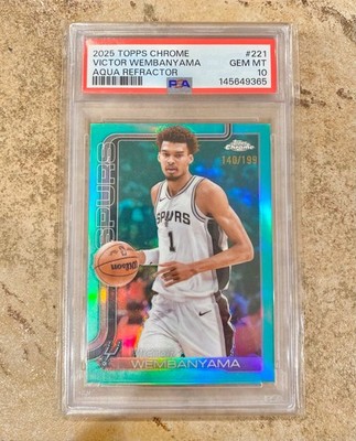 2025 Topps Chrome Victor Wembanyama Aqua Refractor 140/199 PSA 10 POP 5