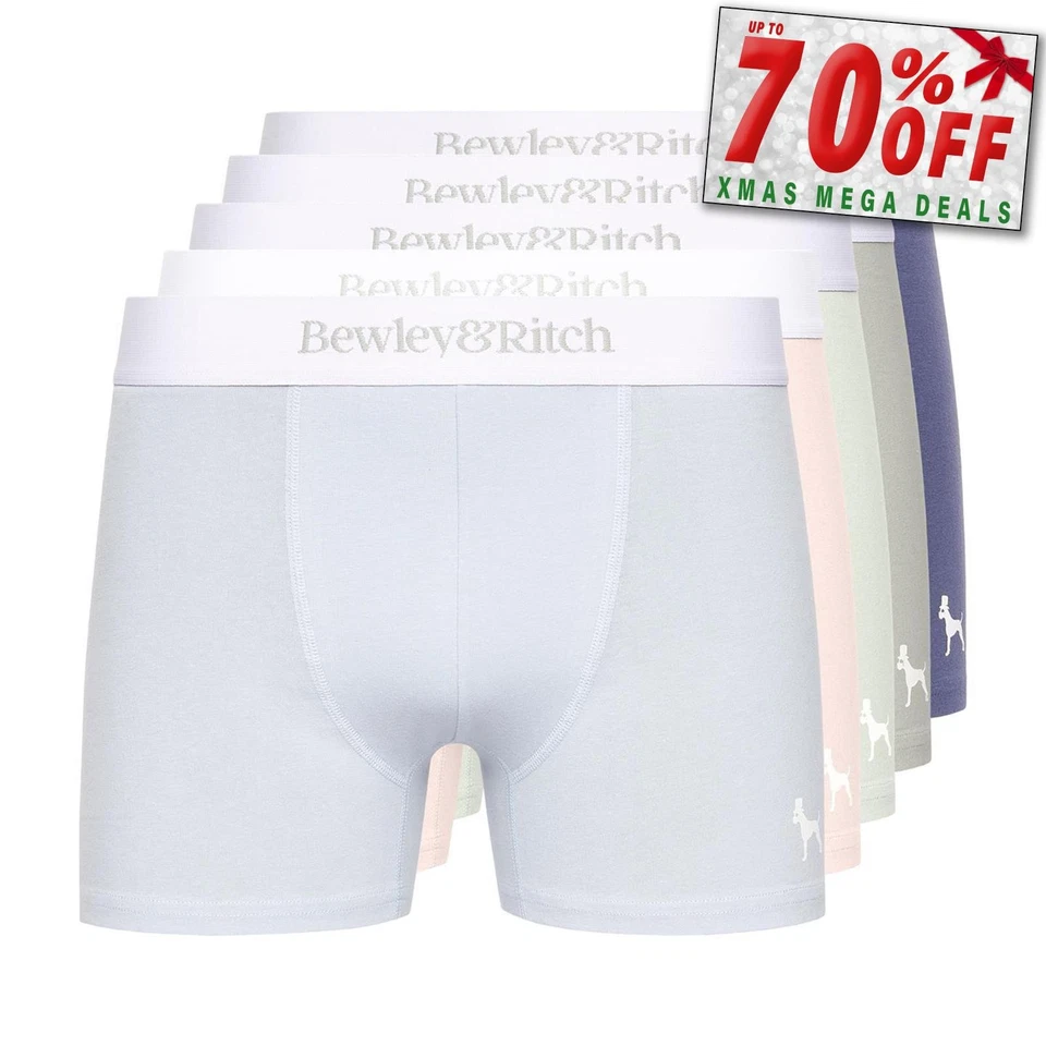 Bewley & Ritch Albireo Mens 5pk Casual Boxer Shorts Comfort Underwear Pastels