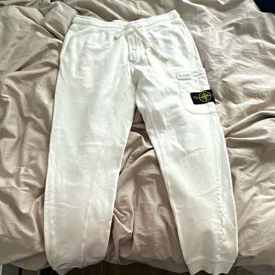Stone Island Men's White Sweatpants Logo Patch Drawstring M
