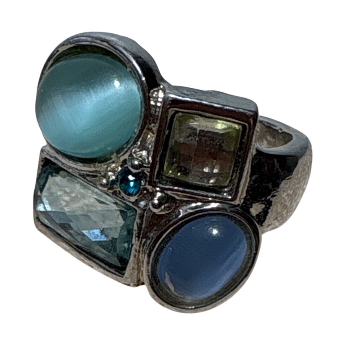 Statement Ring Multi Gemstone Silver With Aqua & … - image 2