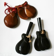 Castagnetten, Vintage, braunes Holz und schwarzes Holz, gut erhalten