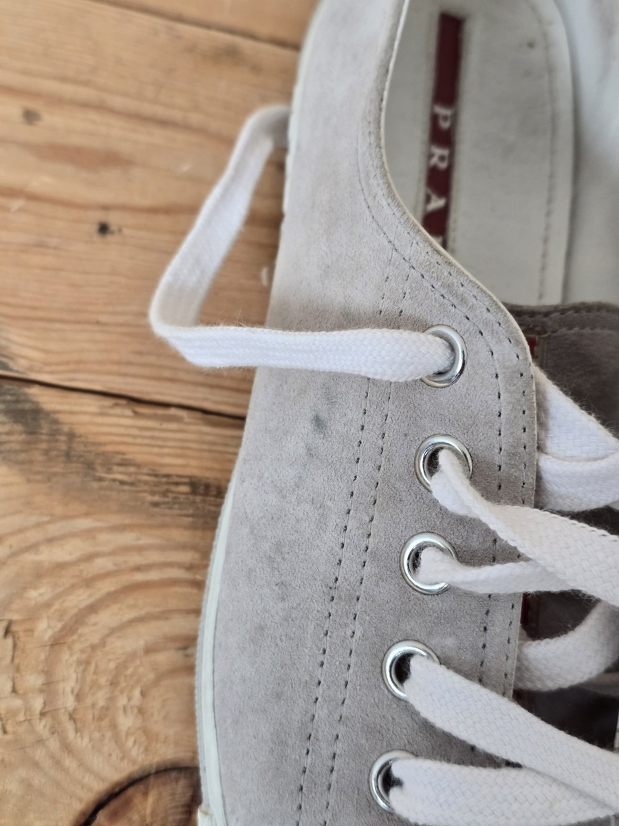 PRADA 3E4739 Womens Gray Suede Low Top Leather Sneakers Size EU