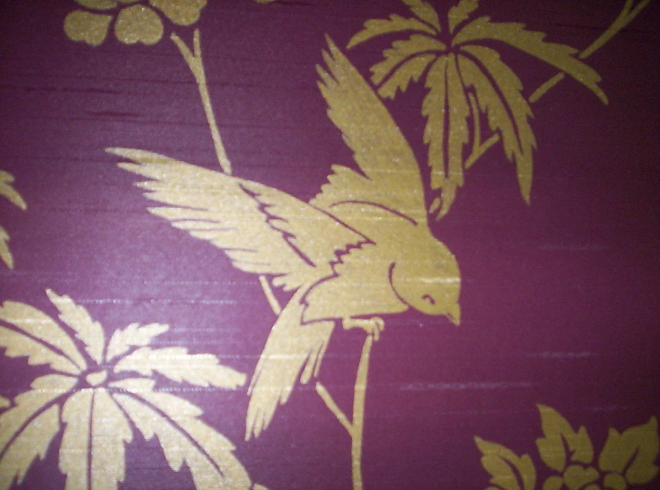 ORIENTAL INSPIRED PLUM & GOLD FLORAL AND BIRD PREPASTED WALLPAPER # CH28282 - Image 3 of 3