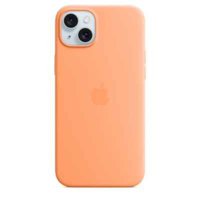 Offizielle Apple iPhone 15 Plus Hülle Silikon MagSafe Backcover Orange Sorbet