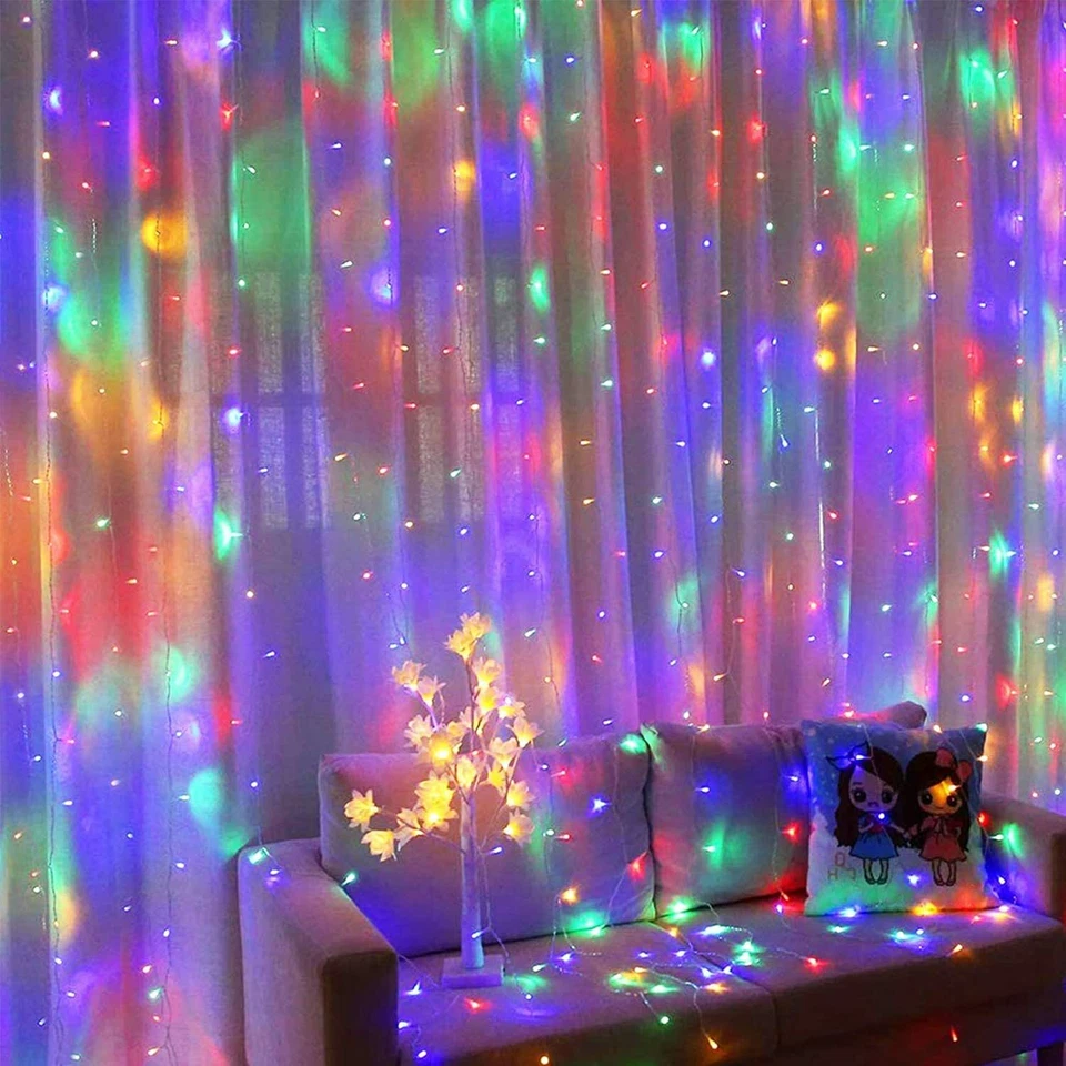 300 LED Curtain String Lights 8 Lighting Modes Multicolor USB Powered Xmas Decor - Image 2 of 4