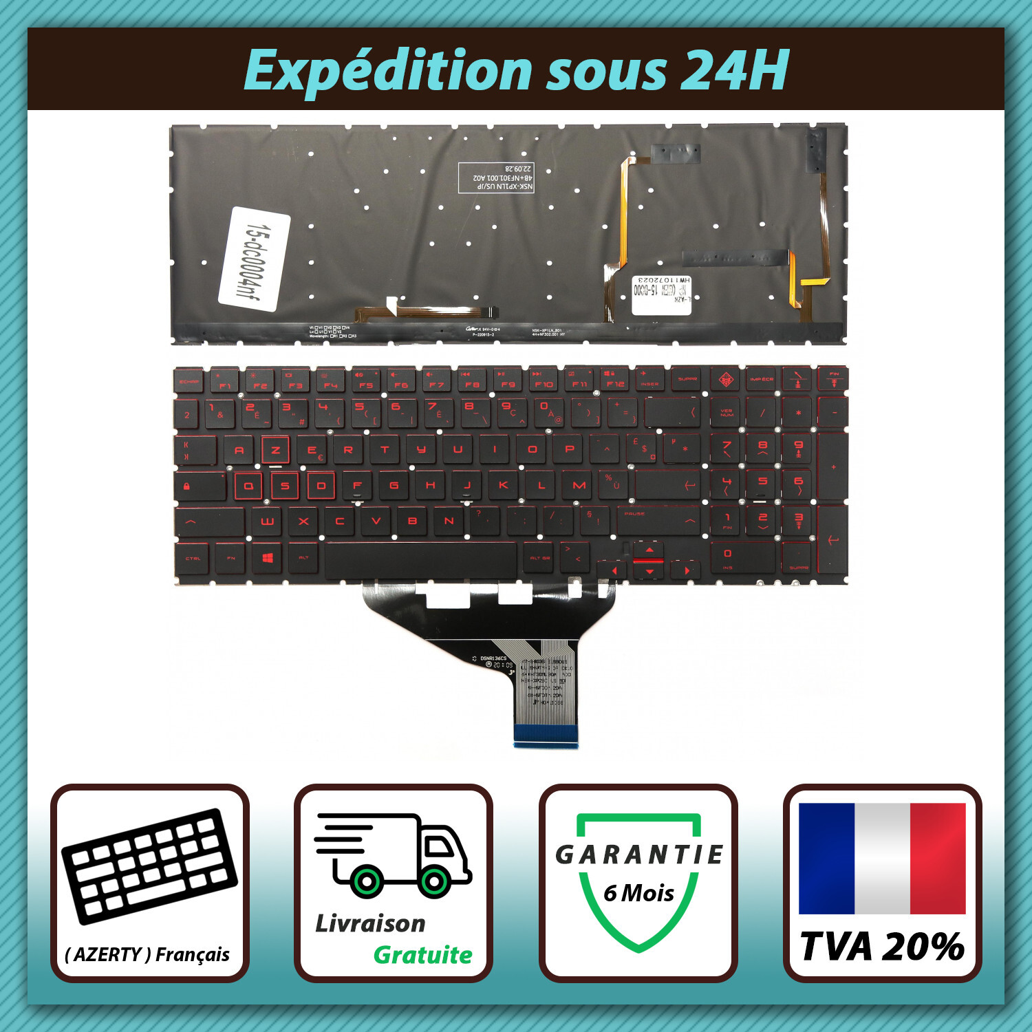 Clavier AZERTY Argenté De Remplacement Pour HP Omen 15 (modèles AX Série) - Neuf, Compatible