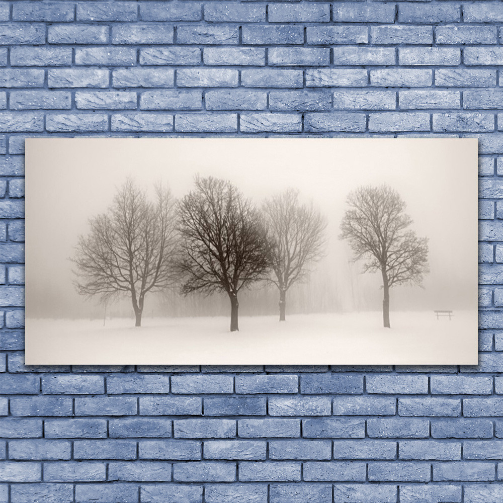 Image sur verre acrylique 140x70 d'un paysage d'arbres enneigés pour créer un salon zen et épuré
