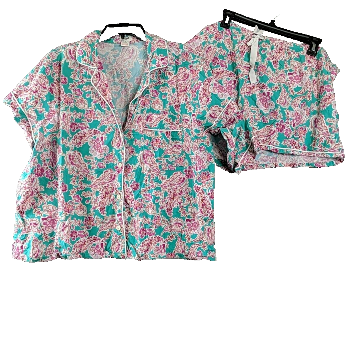 New J Crew Women Pajama Set 2X Poplin Short Sleeve Button Up