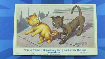 Freche Donald McGill Comic Postkarte 1920 schwarze Ingwerkatze eine freundliche Disposition