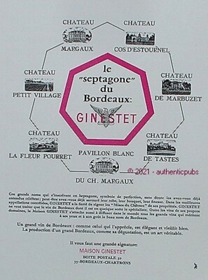 ADVERTISEMENT GINESTET WINE SEPTAGON DU BORDEAUX CHATEAU MARGAUX 1973 AD PUB RARE