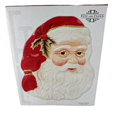 NEW OLD STOCK ESTATE  FITZ & FLOYD 2008 ''Vintage Santa'' Face Canape Plate