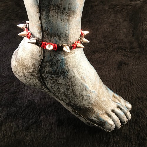 HOTI Hemp Handmade Black Burnt Red Anklet Heavy Metal Studs Spike Ankle Bracelet - Picture 2 of 5