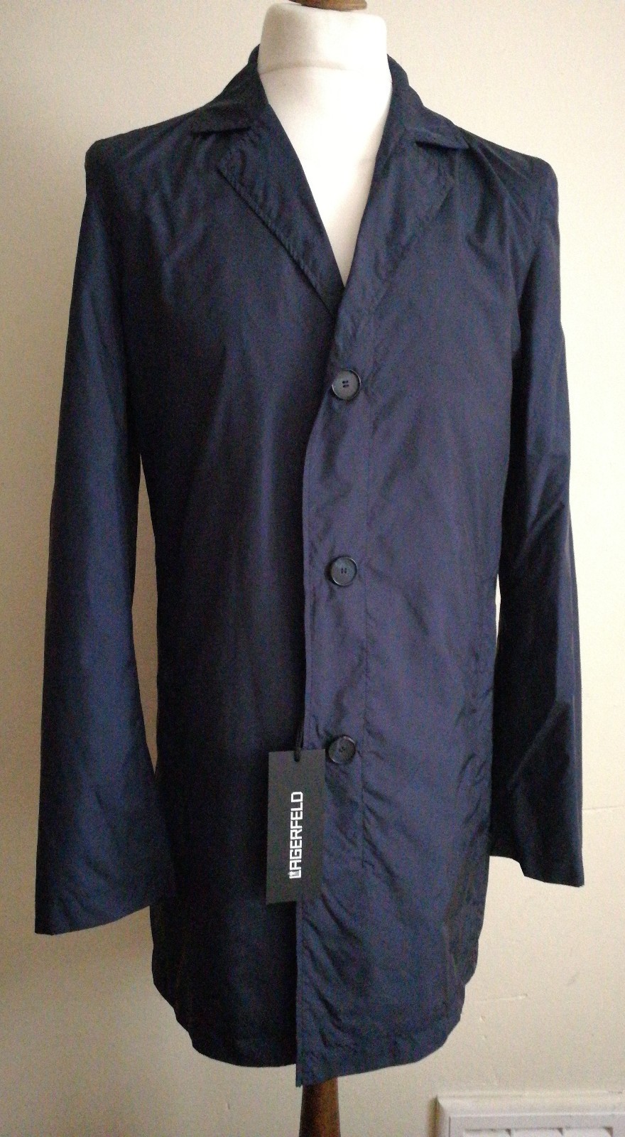 ALTRA KARL LAGERFELD Cappotto impermeabile blu navy taglia small uk 38 eu 48