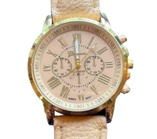 Geneva Platinum Watch Gold Tone And Beige NEW/needs Battery Unisex