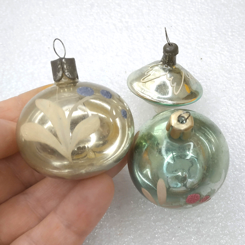 3 Antique Vintage USSR Silver Glass Christmas Ornaments Xmas Tree Decorations - Picture 5 of 5