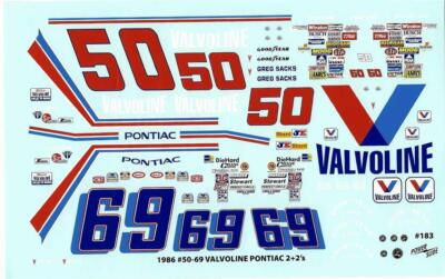Powerslide 183 #50/#69 Valvoline 1986 Tommy Riggins/Greg Sacks 1/24 Decal Nascar