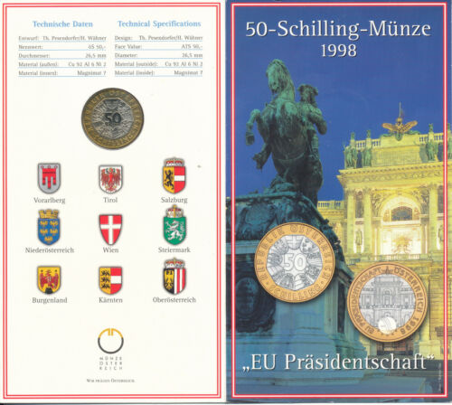 Austria / Österreich - 50 Schilling 1998 UNC - Gedenkausgabe. EU-Präsidentschaft - Bild 1 von 2