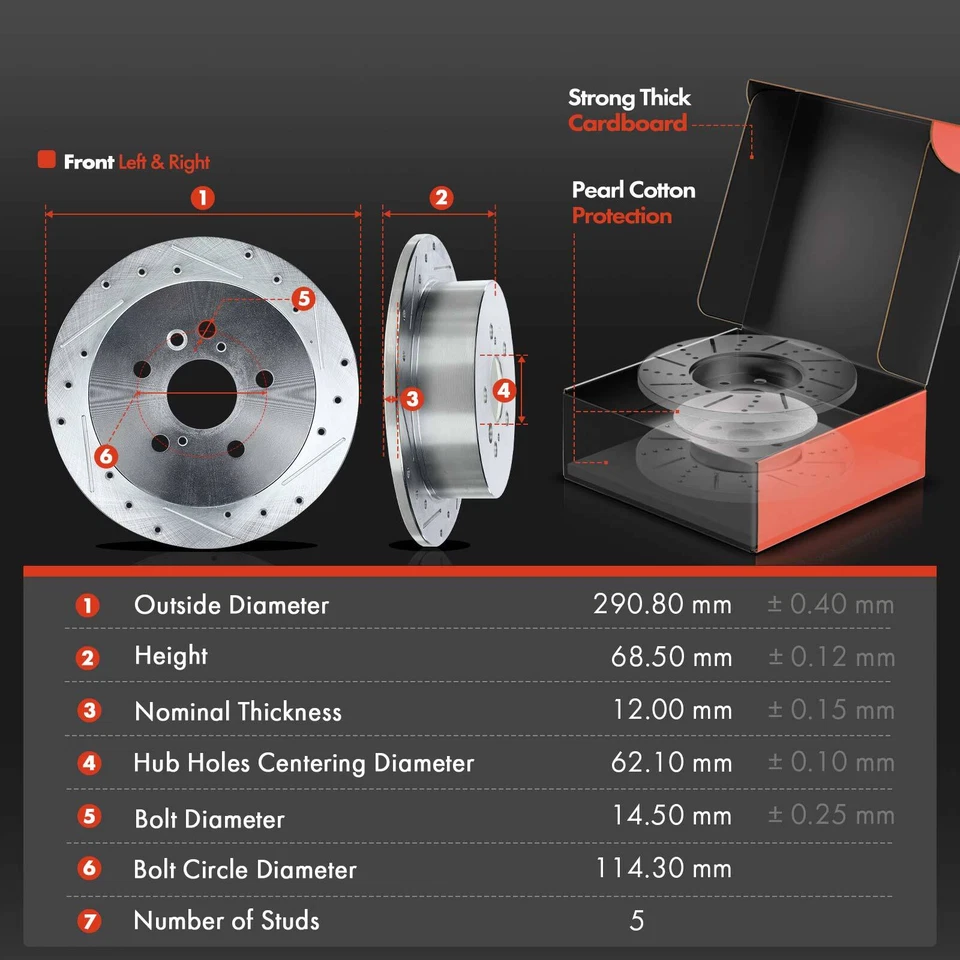 Rotores perforados y pastillas de freno de cerámica para Toyota Sienna 2004-2010 3,3 L 3,5 L trasero Foto 2 de 4