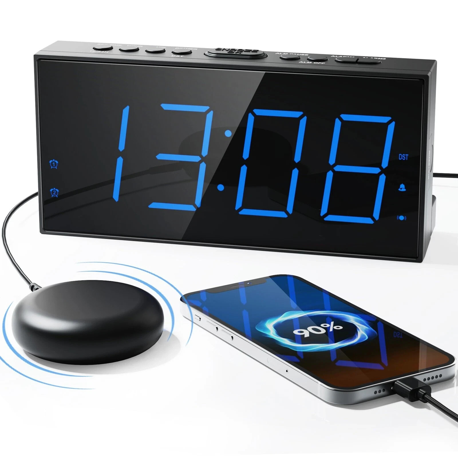 Super Loud Alarm with Bed Shaker, Vibrating Alarm Clock for Heavy Sleepers
