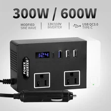 300W 600W Car Power Inverter DC 12V to AC 110V Converter With 2AC PD QC3.0 2USB