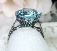 Aquamarine Ring Simulated 5ct gem Sterling Silver 1910 Design D37 Custom Made