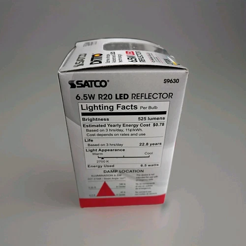Satco S9630 LED Reflector 6.5W =50W R20 E26 Dimmable Frost 2700K Warm White-2 PK - Picture 3 of 10