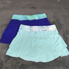 Two Athleta Girl Skorts Blue Activewear Skirt Built-in Shorts Size L 12