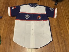 Vintage 90s Canadian Grand Prix Formula 1 Racing L Open Button Shirt Bleue Dry