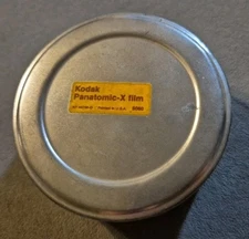 Kodak Panatomic-X Film Round Metal Container 5060 Silver Empty Tin w Label Old