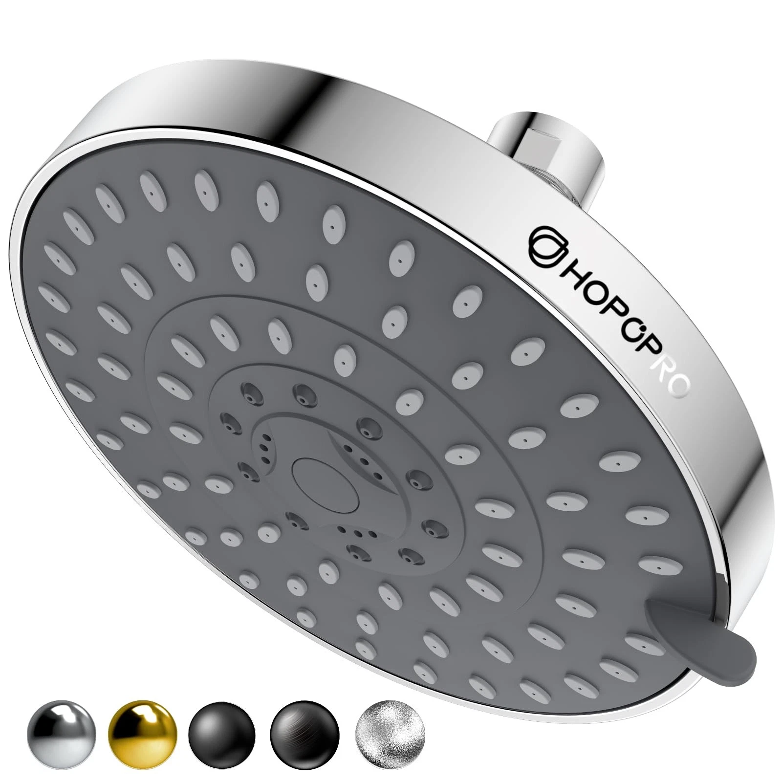 HOPOPRO 5-Mode High Pressure Shower Head - The 6 Inch, Chrome Modern