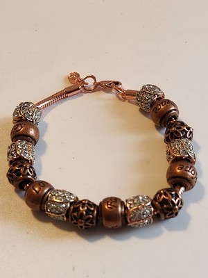 Danbury Mint Rosegold Charm Bracelet Size 7 Copper/Crystal