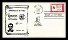 US COVER AMERICAN CREDO ABRAHAM LINCOLN FIRST DAY ISSUE CASCADE CACHET