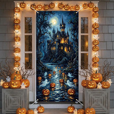 Halloween Door Cover Decorations Halloween Front Door Banner 35.5X72 Inch